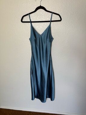 Teal Blue Satin Slip Dress Small